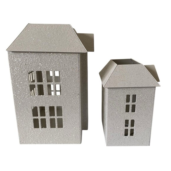 White Barn Co Bath & Body Works Glitter House Luminary Candle Holder Large Small - Picture 7 of 11